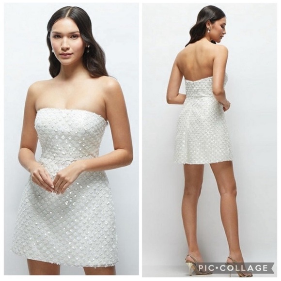 Dessy Collection 3147 Pearl Sequins Strapless Mini Dress White 18 - Picture 1 of 9